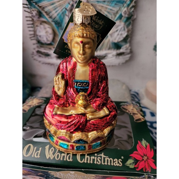 Christmas glass classic ornament colorful buddha ohm bohemian decor holiday - Picture 2 of 10